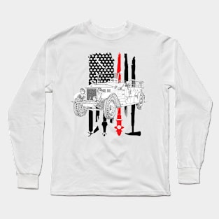 Vintage Fire Truck with Firefighter Flag Long Sleeve T-Shirt